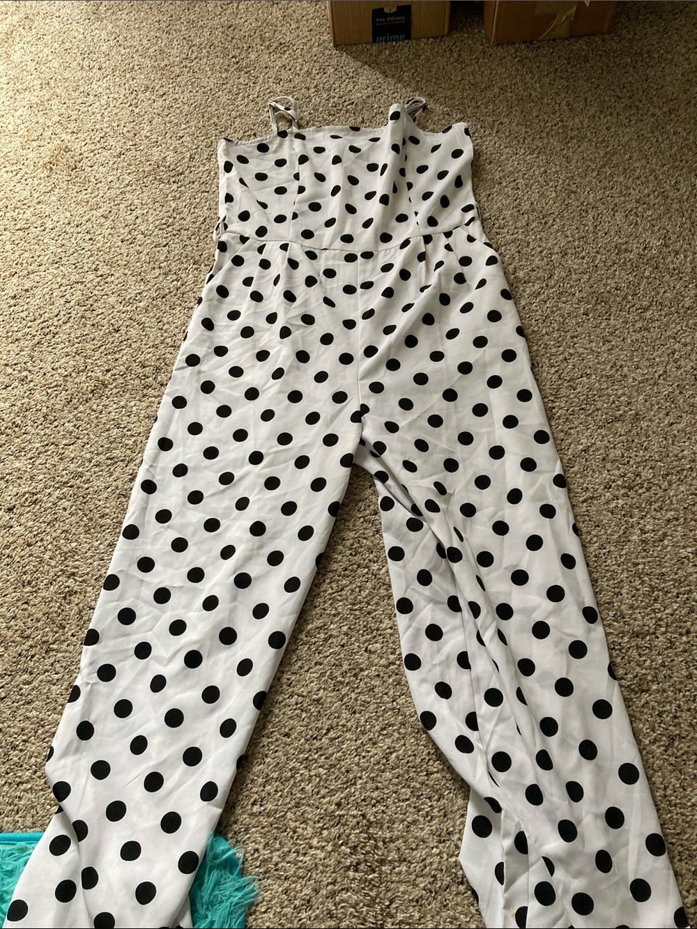 Fashion Nova White Jumpsuit with Black Polka Dots